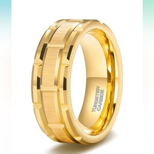 TRUMIUM 8mm Mens‎ Tungsten Wedding Band Silver/Gold/Black Brick Pattern